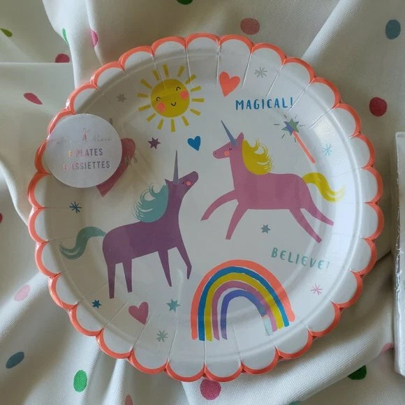 NWT - Meri Meri Unicorn & Rainbow Paper Plates 7"  set of 8 - Image 1 of 1