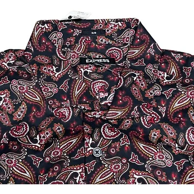Camisa de Vestir Express Para Hombres XL Roja Estampado de Cachemira Calce Ajustado Abotonada NUEVA Floral Y2K Foto 1 de 4