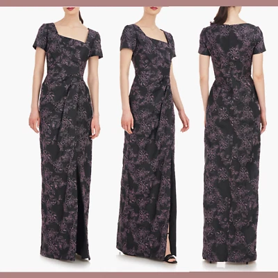 NUEVO $348 Kay Unger [18] Rosalyn Floral Manga Corta Columna Vestido Negro J401 Foto 1 de 4