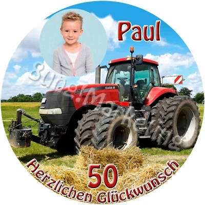 Tortenaufleger Traktor Tortendeko mit Wunschtext und Bild (606) - Bild 1 von 4