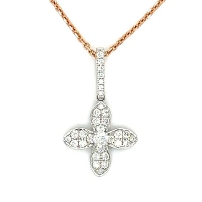 ДВУХЦВЕТНЫЙ белое золото бриллиант подвеска с 16» розовое золото ожерелье цепочка крест - Изображение 1 из 4