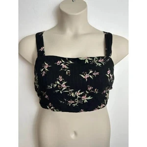 Neu American Eagle schwarz Blumendruck Cropped Top, hinten zum Binden, Gr. XL #04 - Bild 1 von 6