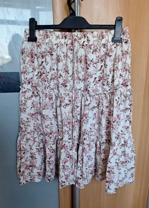 Womens Pink/White Floral Print Skirt, Elasticated Waist, Front Tye, Size 12 - Picture 1 of 5