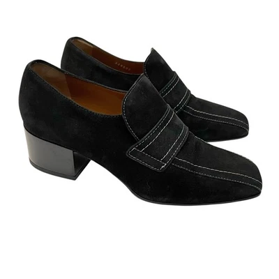 Aquatalia Womens Carmeline Suede Loafers 8M Black Square Toe Block Heel Slip Ons - Image 1 of 4