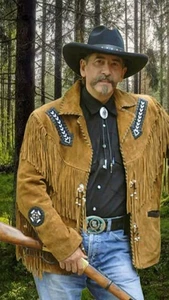 Giacca Western Cowboy Scamosciato Frange | Cappotto in Pelle Stile Rodeo per Uomo - Foto 1 di 2