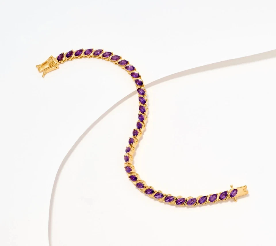 Affinity Gems 14K GP Marquise Amethyst Tennis Bracelet Sterling Silver 8" - Image 1 of 1