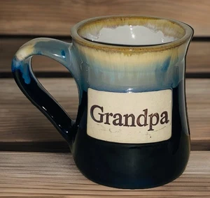 Handmade Grandpa Pottery Coffee Mug Cup Rustic Stoneware Blue Cream Browns NEW - Picture 1 of 3