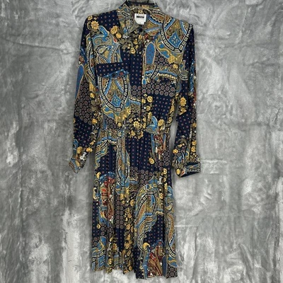 Leslie Fay Dresses Petite Navy Paisley Print Collared Button Front Midi Dress 8P - Image 1 of 4