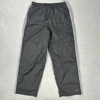 复古耐克尼龙运动裤男式 2XL 黑色灰色条纹巴斯吉刺绣标志 — 第 1/4 张图片