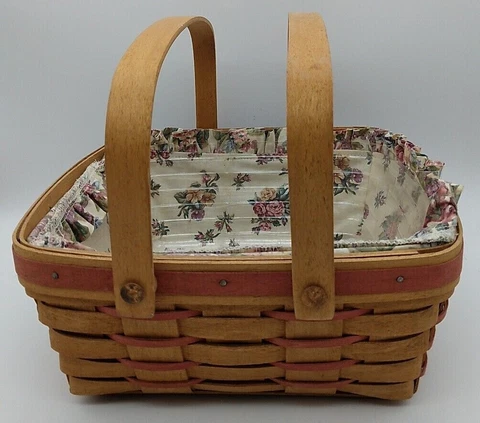 Longaberger Basket Mother's Day w/2 Swing Handles, Liner & Protector 1992 Square Cover