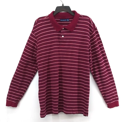 Camisa Polo John Ashford Hombre Talla M Borgoña Rayas Manga Larga Preppy Rugby Foto 1 de 4