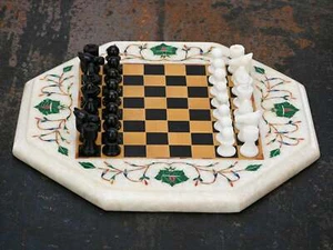 18" Marble chess Table Top Pietra Dura Inlay Children Play Pietra Dura Inlay k16 - Picture 1 of 4