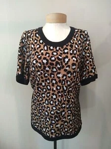 NWT $130 size L MICHAEL KORS LEOPARD PRINT SHORT SLEEVE SWEATER HEAVY KNIT - Picture 1 of 6