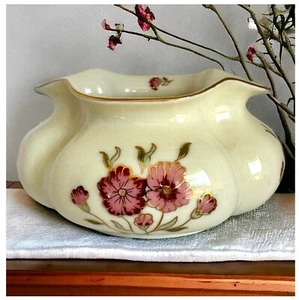 VTG 60s Zsolnay Porcelain Cachepot Vase Bowl Hand Painted Flowers Gold Hungary - Picture 1 of 10
