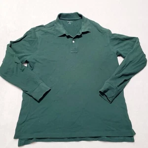 Lands End Polo Shirt Mens Medium Green Regular Long Sleeve Button Collared Golf - Picture 1 of 6