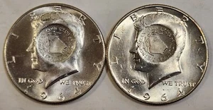 Lot of (2) 90% 1964 Kennedy Silver Half Dollars Atlanta Coin Club Counter Stamp - Picture 1 of 4