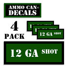 12 Ga Shot Ammo Can 4X Labels  Ammunition Case 3"X1.15" Sticker Decals 4 Pack Gr