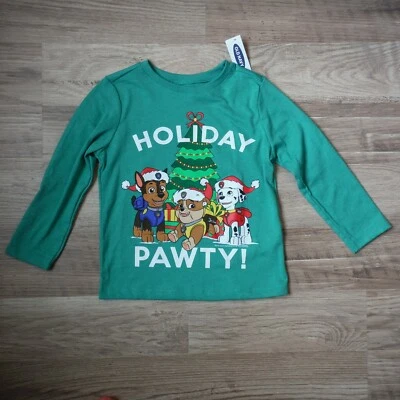  Old Navy Boys Green Paw Patrol Christmas Tee shirt 2T Holiday Pawty New  - Image 1 of 4