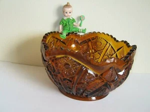 Antique Amber Cut Glass Sawtoothed Edge 1/2 inch thick Glass Centerpiece Bowl - Picture 1 of 6