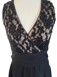 Mei Mei Dress Size 10 Black Sequin Evening Gown V-Neck Lace Formal Function - Picture 1 of 7