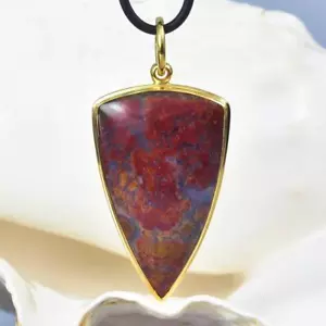 Anhänger Gold Vermeil Sterlingsilber & Mehrfarbige Muster Achat Cabochon 14.45 G - Bild 1 von 12