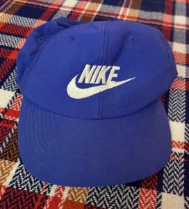 1985 Vintage Nike Swoosh Blue Nylon Tennis Hat Pre-owned As Pictured - Picture 1 of 10