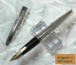 Vintage 1980s Namiki Pilot Silvern Utamaro Ukiyo-e Fountain Pen–18K MF Nib, Rare - Imagen 1 de 19
