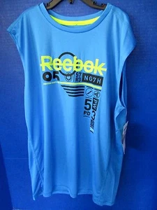 Reebok ~ blau mit gelb & schwarz ärmelloses Sportshirt ~ Jungen Größe Large ~ Neu mit Etikett - Bild 1 von 2