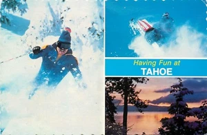 Lake Tahoe esquí motos de nieve deportes de invierno Nevada NV postal - Imagen 1 de 2