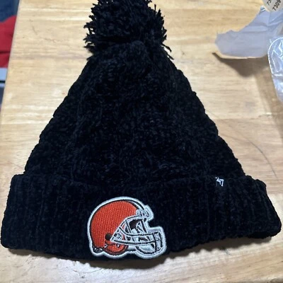 Cleveland Browns '47  Women's OSFA Black Beanie Knit With Pom NFL New Warm - Image 1 of 4