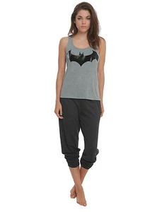 NUEVO DC Comics Batman LOGO Conjunto para Dormir Pijama Camiseta sin Mangas y Pantalones Largos de Salón JR S-XL - Imagen 1 de 3