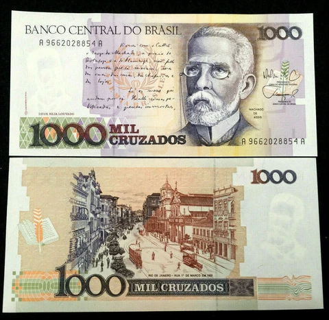 Brazil 1000 Cruzados 1989 Banknote World Paper Money UNC Currency Bill Cover