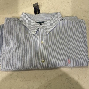 Polo Ralph Lauren Shirt Men's XXL Blue Seersucker Short Sleeve Button Down - Picture 1 of 10