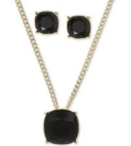 $48 GIVENCHY Black STONE NECKLACE & STUD EARRINGS #2 - Picture 1 of 4