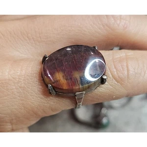 Vintage Statement-Ring 40er Jahre Sterlingsilber versteinertes Holz - Bild 1 von 7