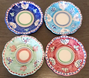 VIETRI Solimene Made in Italy Set of 4 Bird Saucers Blue Pink Dots 6.25" wide - Picture 1 of 14