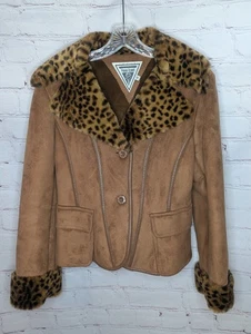 Vintage Marvin Richards Leopard Faux Fur & Brown Faux Suede Short Coat Size M - Bild 1 von 10