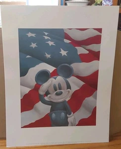 Mickey Salutes Amerika DisneyMouse patriotische US-Flagge 11x14 Druck Peter Emmerich - Bild 1 von 2