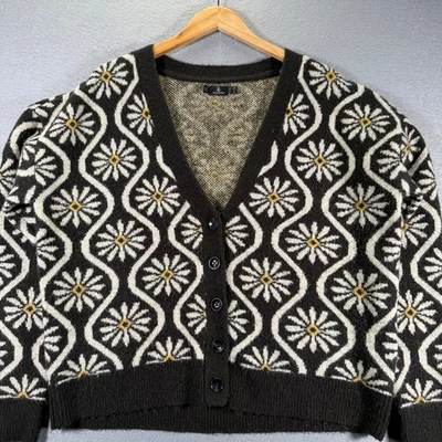 Volcom Womens Cardigan Sweater Daisy Print Long Sleeve Button Up Size L 10 - Image 1 of 4