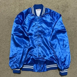 Vintage Wear Guard Made in USA Blue Varsity Satin Jacket Medium - Picture 1 of 6