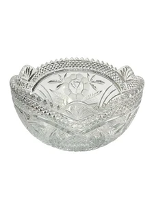 Crystal Serving Bowl Sawtooth Rim Floral Cross Hatch Pattern Scalloped Vintage - Picture 1 of 11