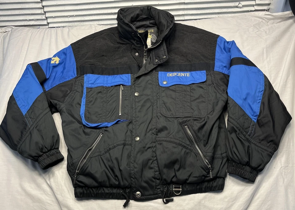 Vintage Descente Jacket Mens Large Black Blue Ski Winter Coat Removable Hood 90s - Image 1 of 4