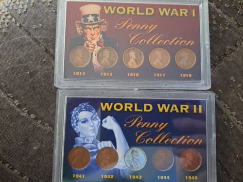 2 Lots World War l & World War ll Penny 1 Cent Collections 10 Coins total.