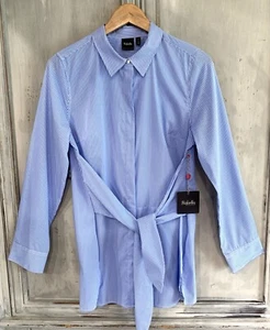 NWT Rafaella Lt. Blue White Pinstripe Button Front Shirt Sz M $58 - Picture 1 of 9