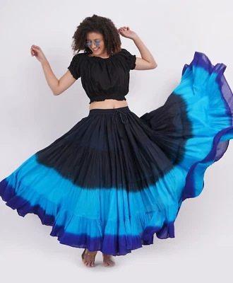Falda hippie gitana real turquesa negra 100 % algodón tribal ATS de 25 yardas... - Imagen 1 de 4