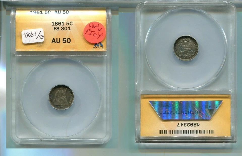1861 P1/0 LIBERTY SEATED HALF DIME ANACS AU50 6160N - Image 1 of 1