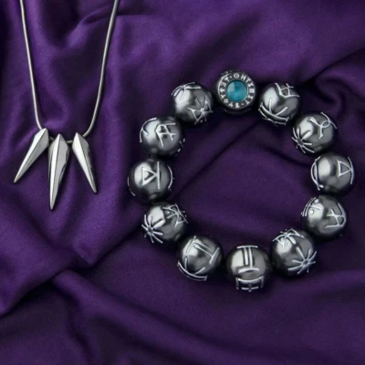 Black Panther Wakanda King T'Challa KIMOYO Beaded Rune Bracelet Bangles Necklace