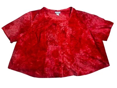 Блузка на пуговицах Liz & Me красная прозрачная 2X - увеличенный размер цветочный топ для выгорания на валентинке - Изображение 1 из 4