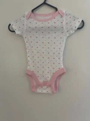 koalababy Baby Girls Allover Pink Heart Print Short Sleeve Bodysuit White NB - Image 1 of 4