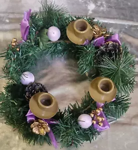 Vermont Christmas Company Purple Ribbon Advent Wreath Candle Holder Centerpiece - Picture 1 of 3
